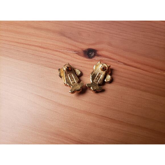 80's Vintage Enamel Cat Earrings Signed AIM Moveable Two Parts - Picture 3 of 3